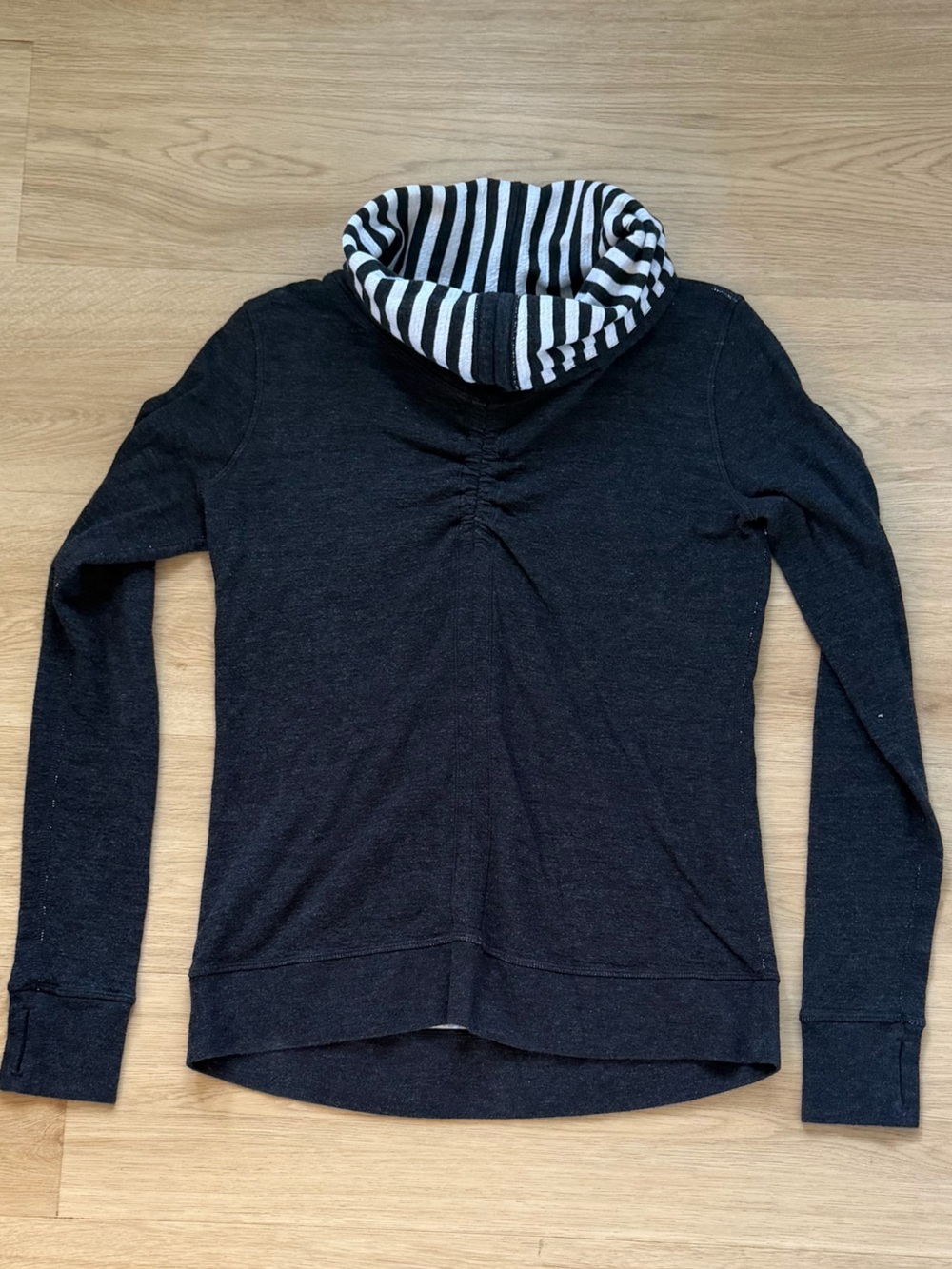 Lululemon Black Funnel-Neck Pullover Sweatshirt with Striped Lining